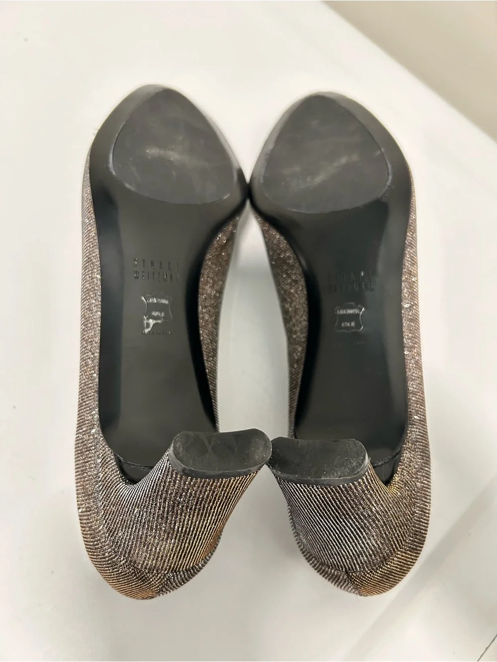 Stuart Weitzman Sparkly Silver Gold Heels Size 10N Narrow